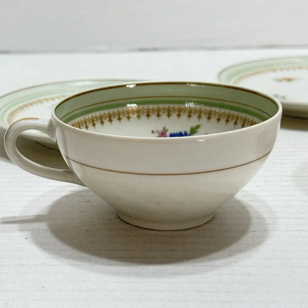 2 Charles Ahrenfeldt Limoges Tea Coffee Cup Saucer FranceFlower Wild Pink Purple